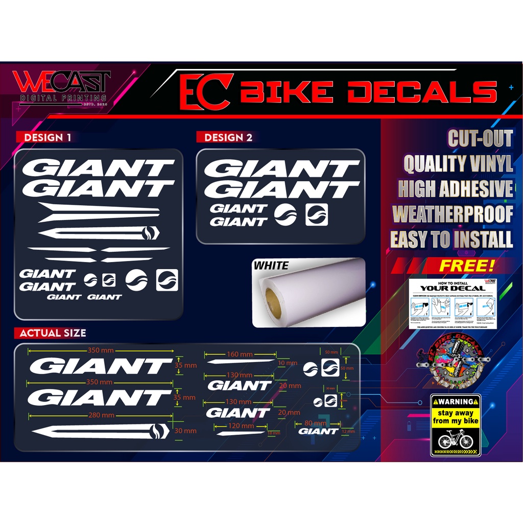 GIANT BIKE FRAME DECALS HIGH QUALITY VINYL Shopee Philippines