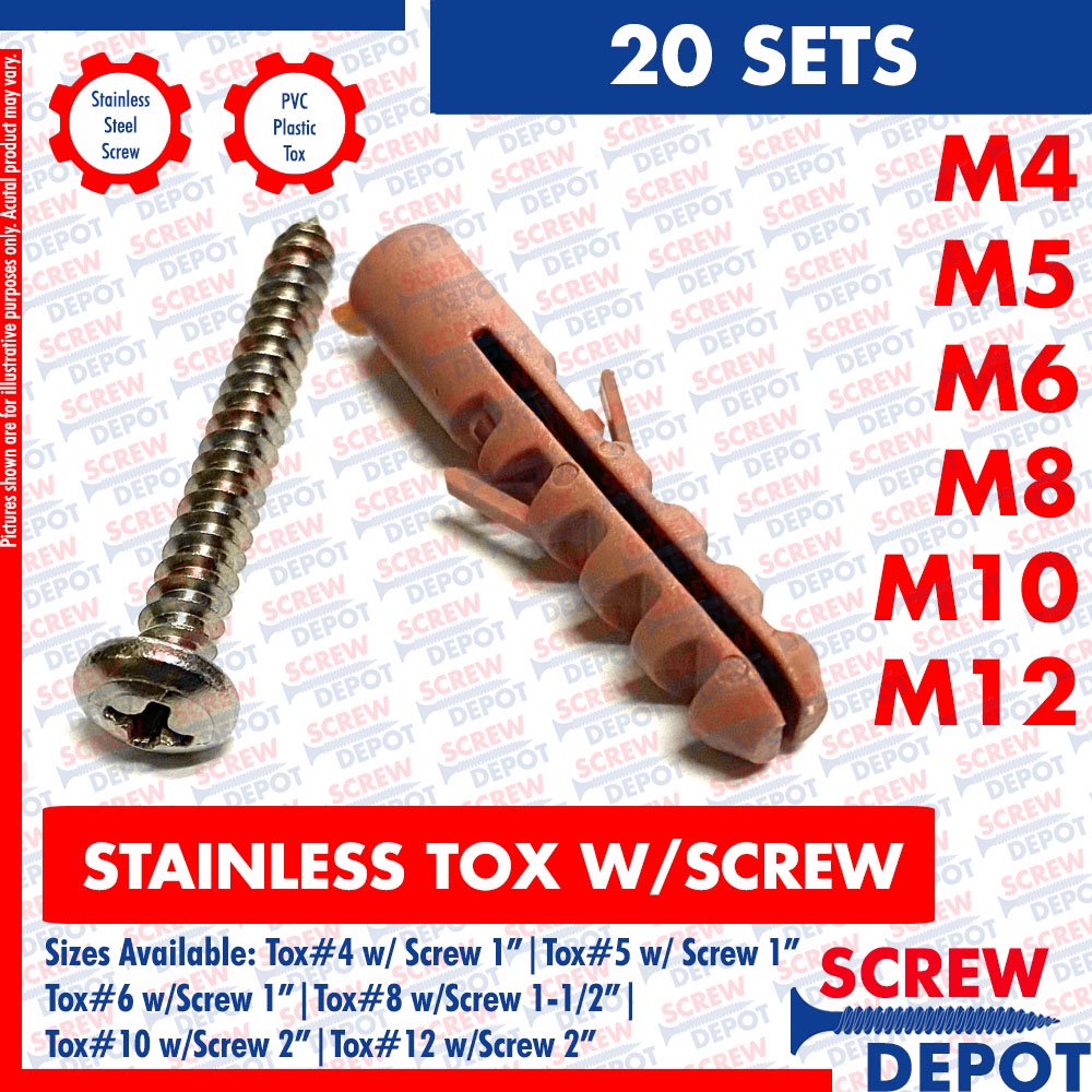 20PCS Stainless Tox with Screw 5 6 8 10 12 Expansion Wall Screw