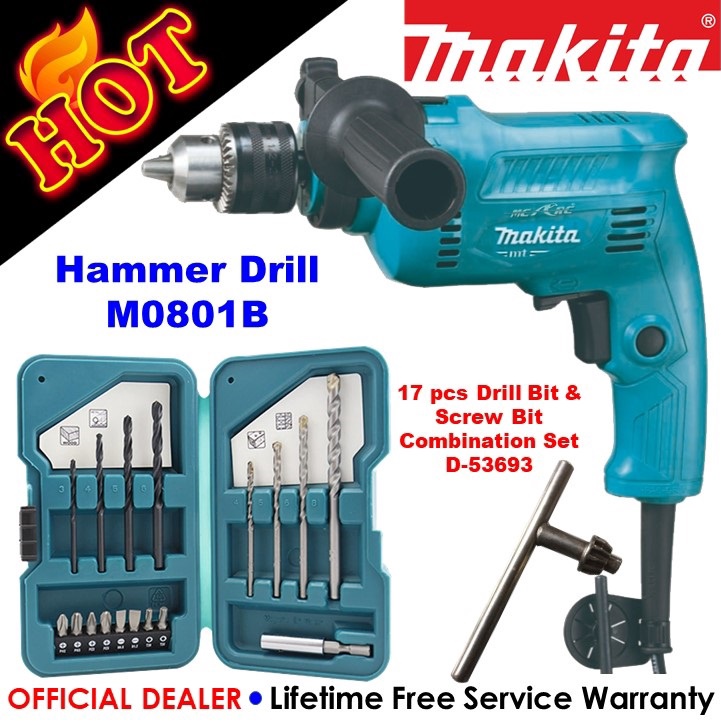 Makita Hammer Drill M0801B with Makita 17 pcs Drill Bit & Screw Bit