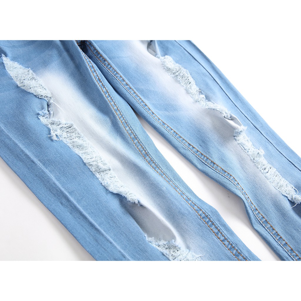 Men's Casual Long Denim Jeans Ripped Holes Washing Skinny Jeans sB1d