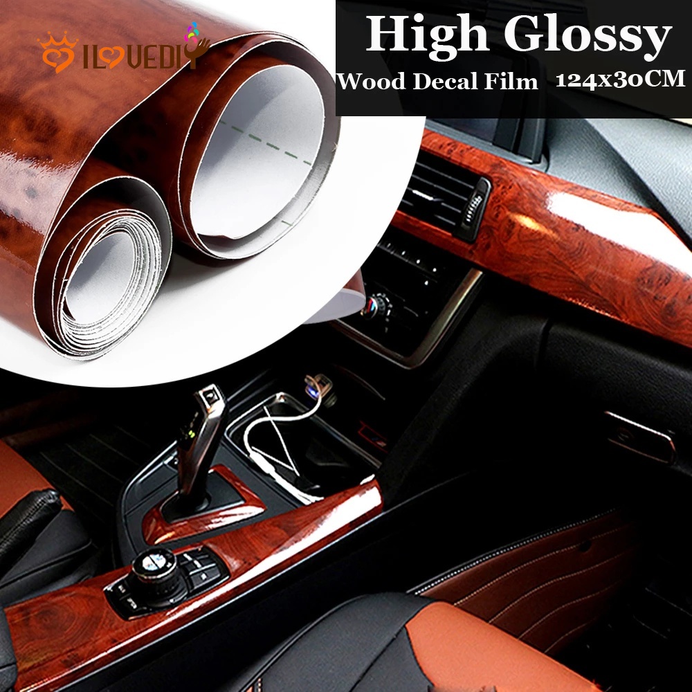 Selfadhesive Glossy Wood Grain Film Body Sticker 10*100cm / Home Door and Car Interior