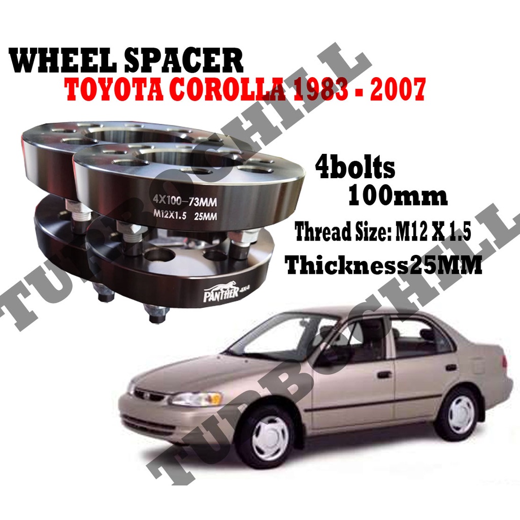 WHEEL SPACER TOYOTA COROLLA 1983 2007 PCD 4x100 M12x1.5 ThreadSize