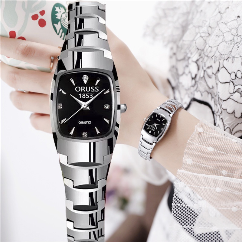 ORUSS Luxury Silver Ladies Watch Waterproof Stainless Steel Square Dial