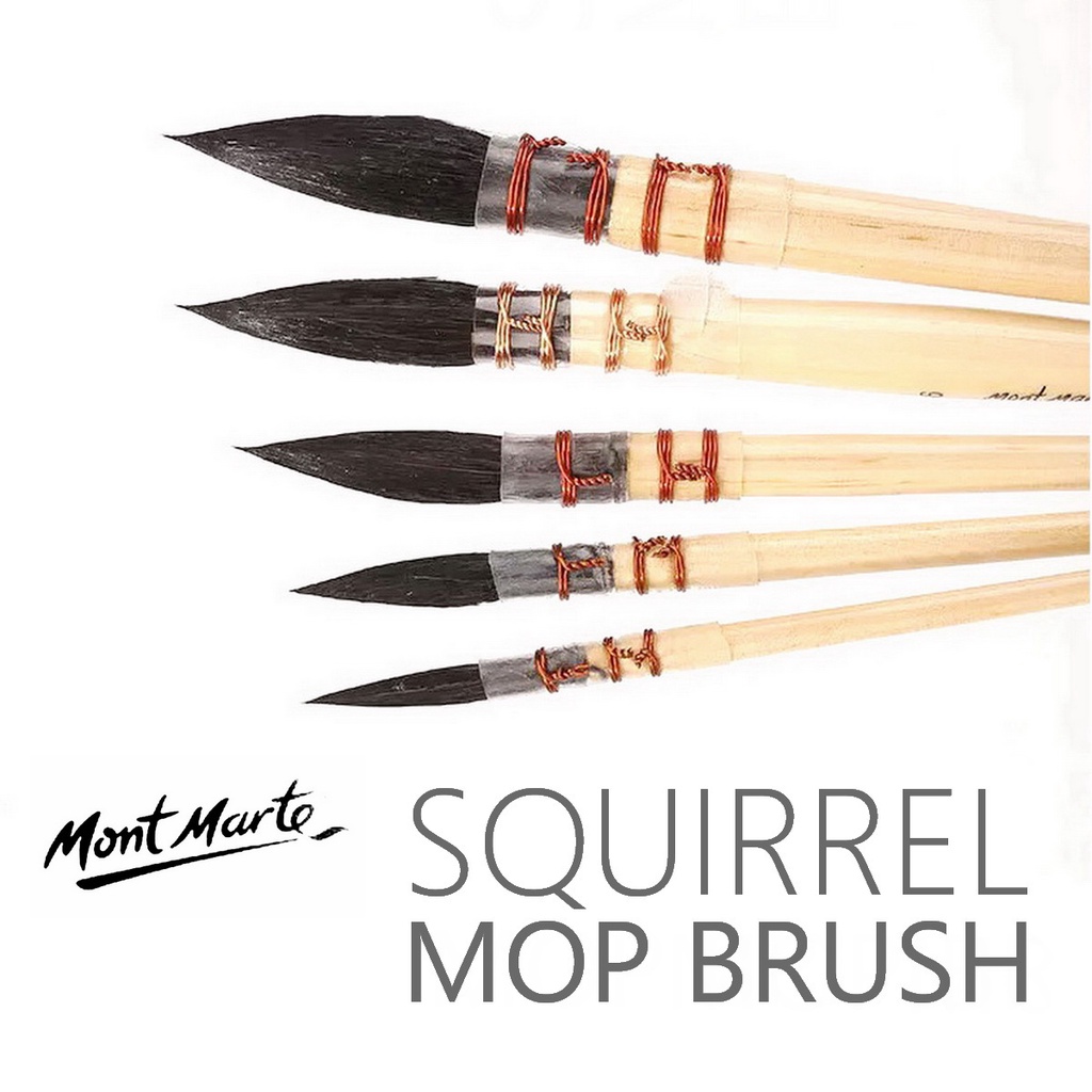 MONT MARTE Squirrel Watercolor Mop Brush Size 0, 2, 4, 6, 8 (Choose