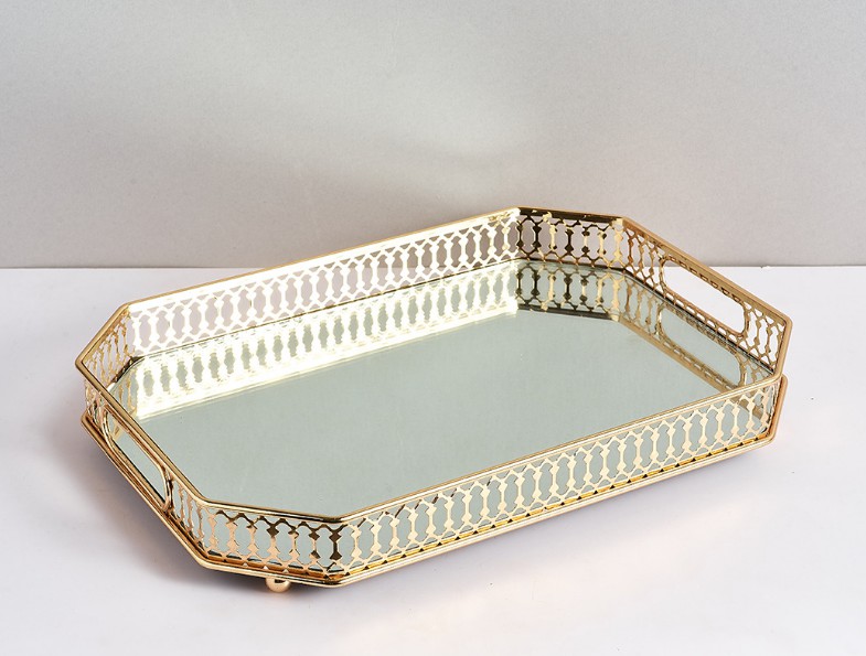 Decorative Metal Rectangular Serving/Dressing Table Tray Mirrored Base