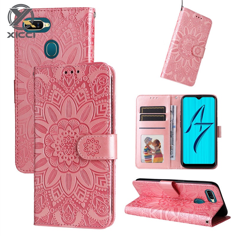 XICCI Flip Case for OPPO A7/A5S/A12 Phone Case Sunflower Embossing