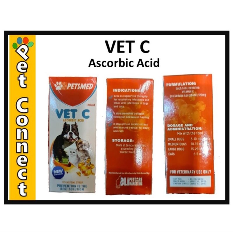 Vet C Ascorbic Acid 125mg/5mL for Dogs and Cats 60mL Petsmed Vitamin C