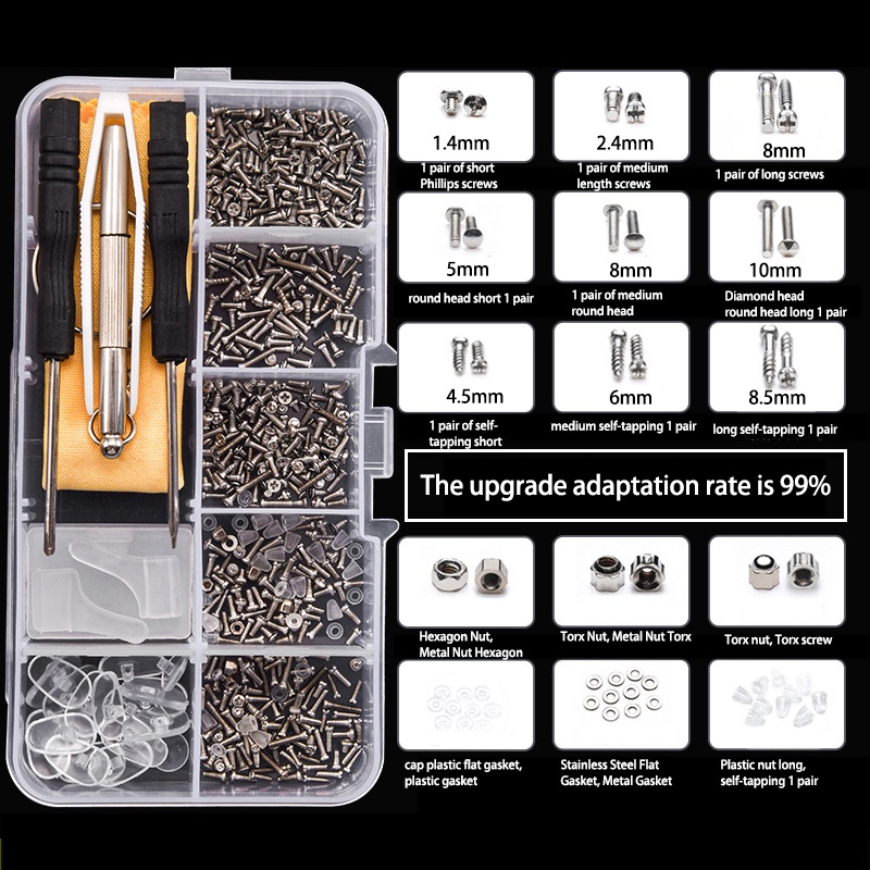 500pcs/set Eyeglass Sunglass Repair Screws Nuts Kit Sunglasses Optical