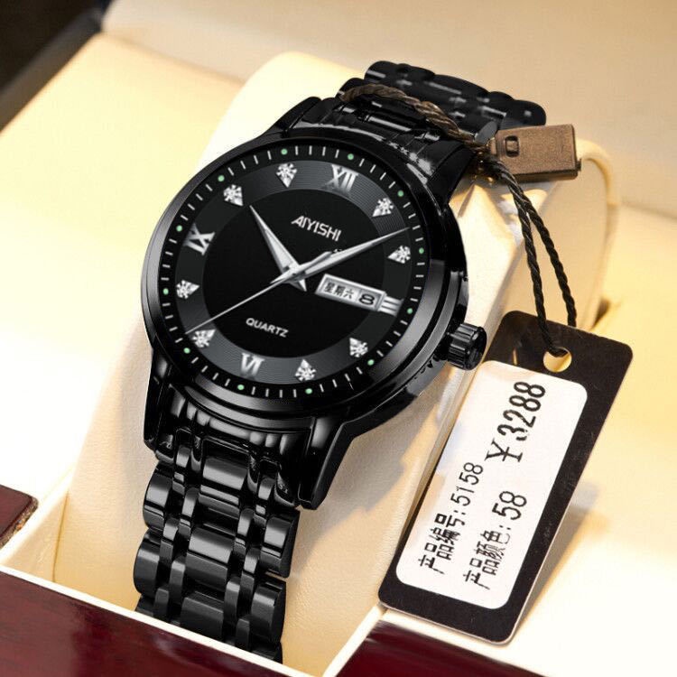 Mens Automatic Quartz Watch Waterproof Luminous Watch Dual Calendar