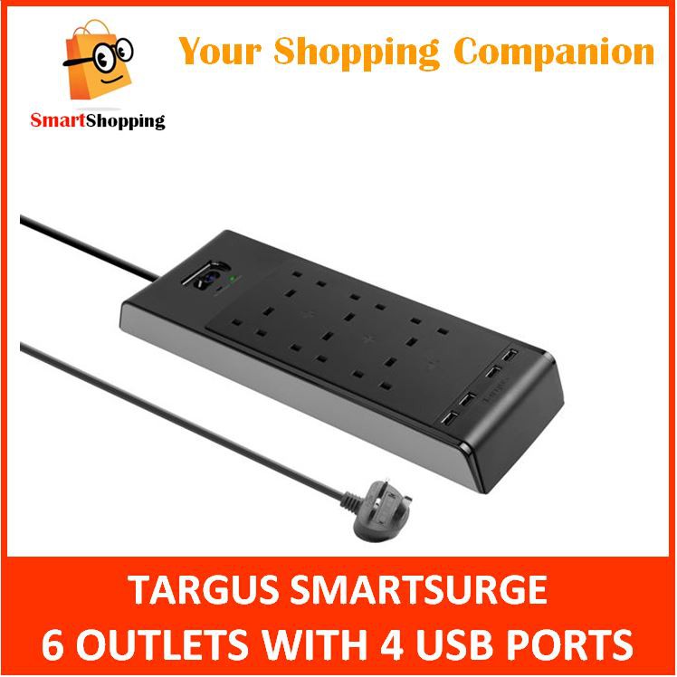 Targus SurgeSmart 6 with 4 USB Ports Surge Protection 1000 Joules 2M