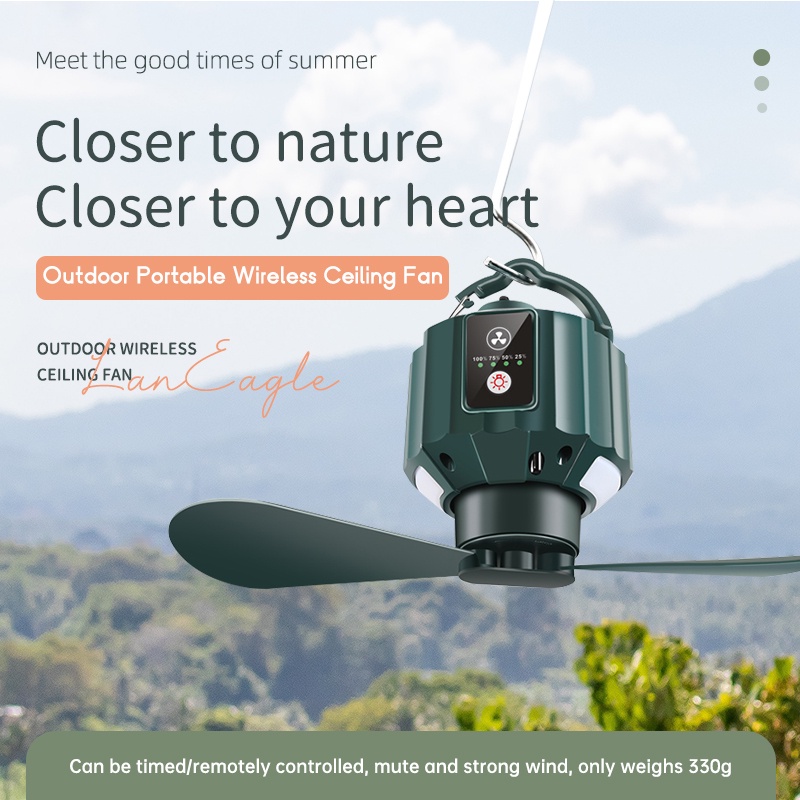 Outdoor camping fan with light,hanging fan,USB Rechargeable ceiling fan