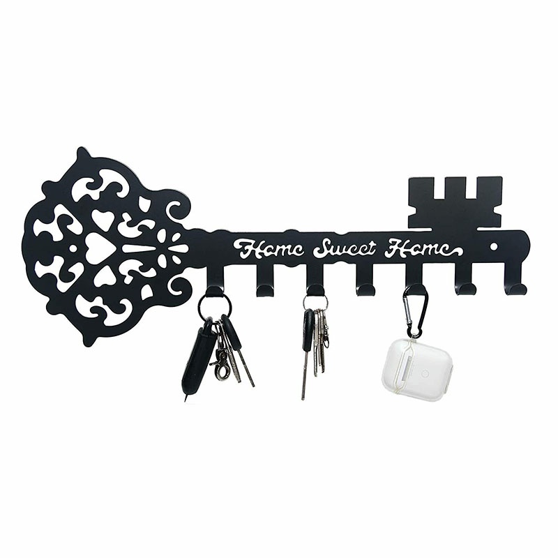 Key Holder Hooks Sweet Home Wall Mounted Decorative Black Metal