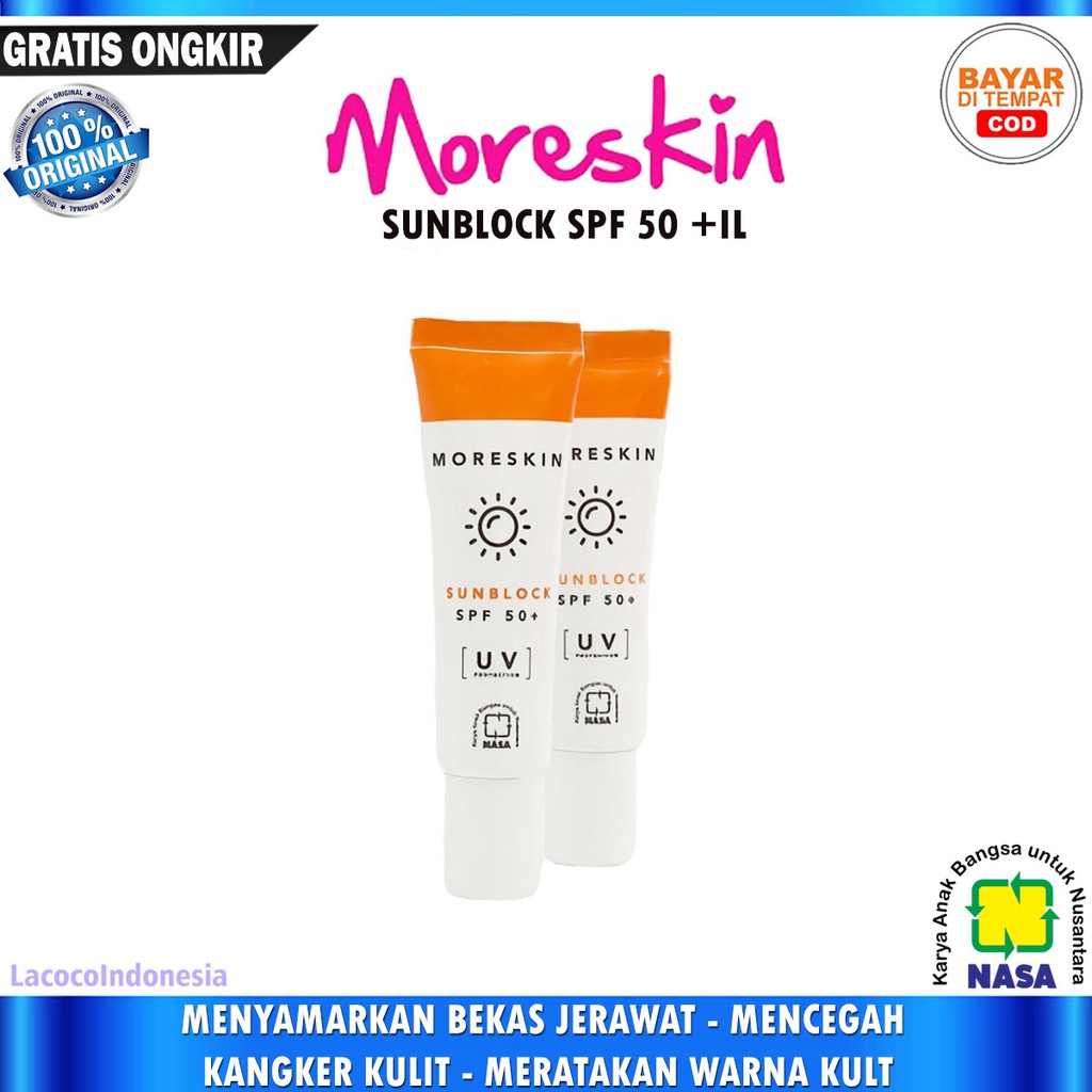 Sunblock MORESKIN SPF 50 + Connection Acne Scars Prevening Skin Culting Colors Shopee
