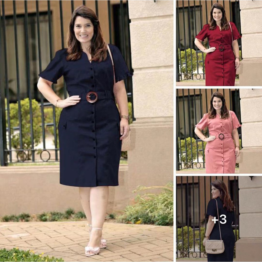 Elegant Dress Vintage Office Dress High Waist Midi Plus Size Dress