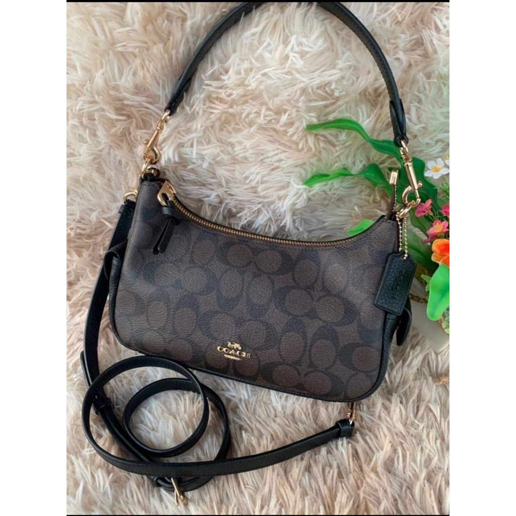 Coach C7223 Pennie Shoulder Bag 25 in Brown Signature Coated Canvas and