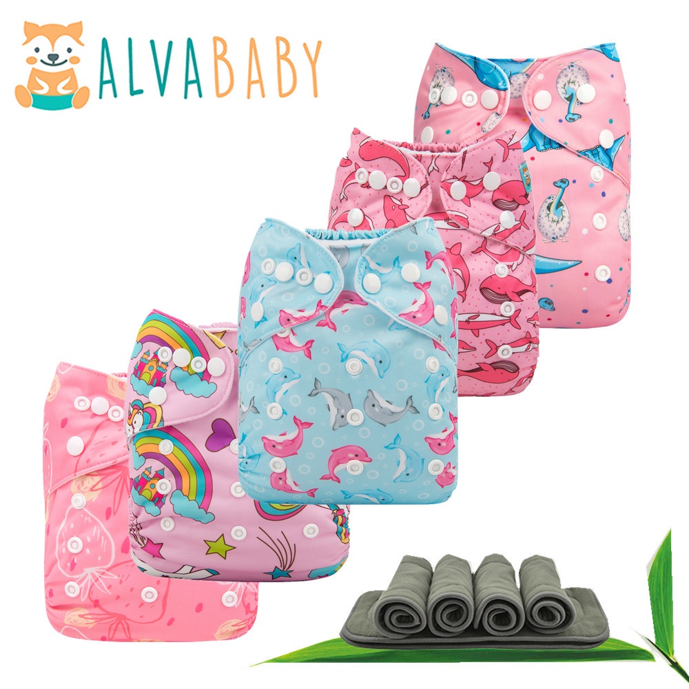 【Baby Girl】ALVA baby cloth diaper with banboo charcoal insert Printed