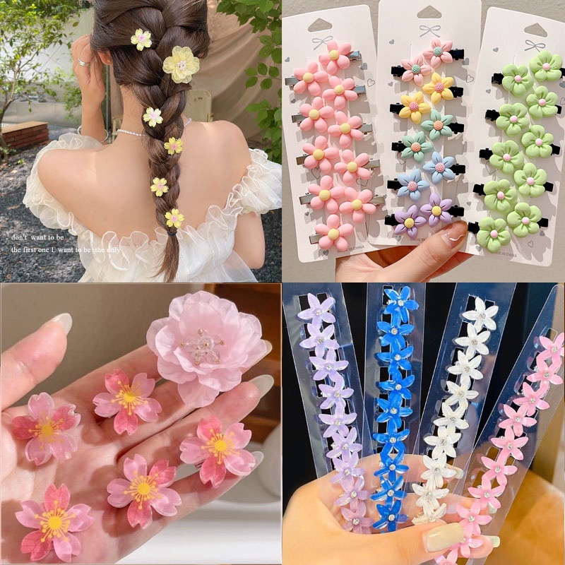 10 Pcs Flowers Hair Clip Set Sweet Girl Sakura Braided Clip Wedding