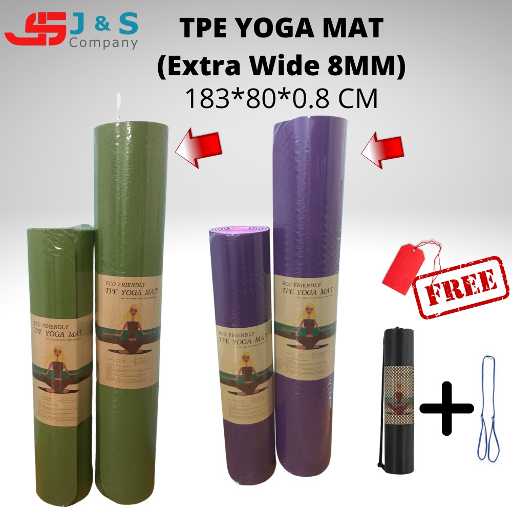 J&S Authentic TPE Yoga Mat (Extra Wide) 183*80*0.8 CM Non Slip Free