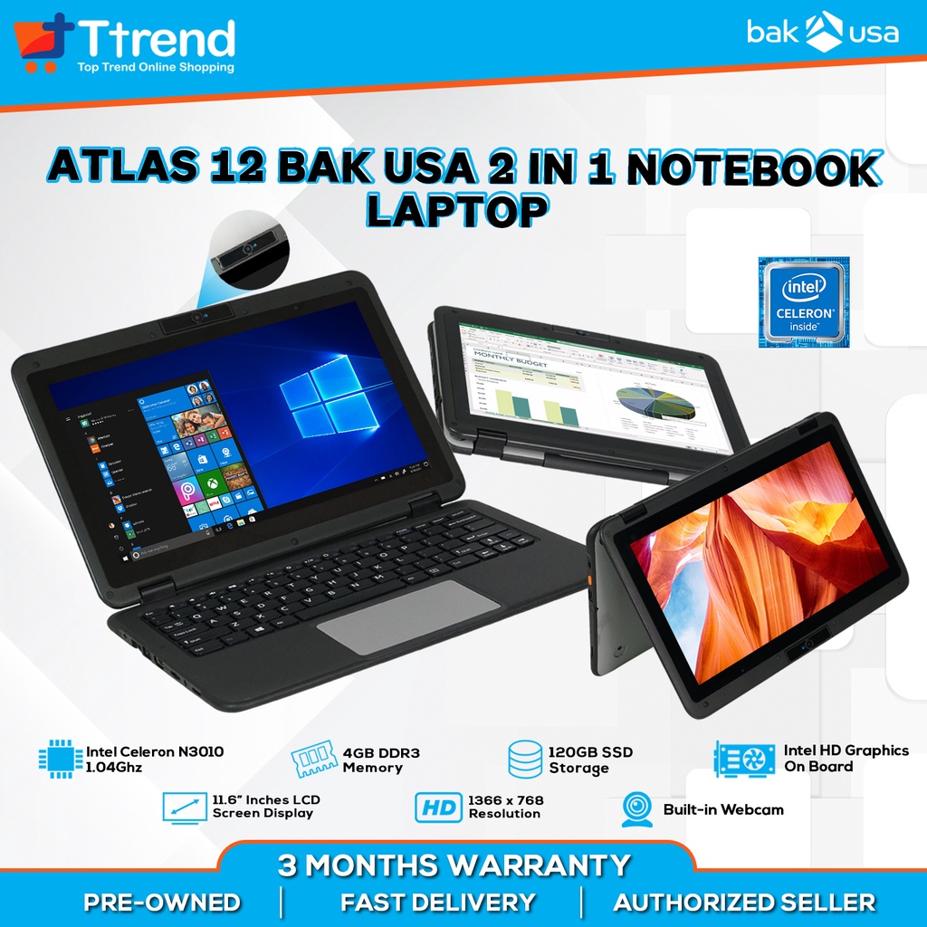 BAK USA Atlas 12 Intel Celeron N3010 Dual Core 11.6" 2-in-1 Notebook