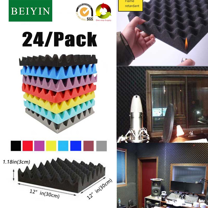 BEIYIN [24/Pack] Acoustic Foam Panels Recording Studio Egg Crate Sound