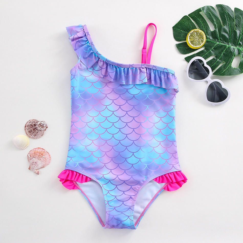 2022 Girls Swimsuit One Piece Mermaid Swimwear 312years Bathing Suit Purple Mermaid Children's