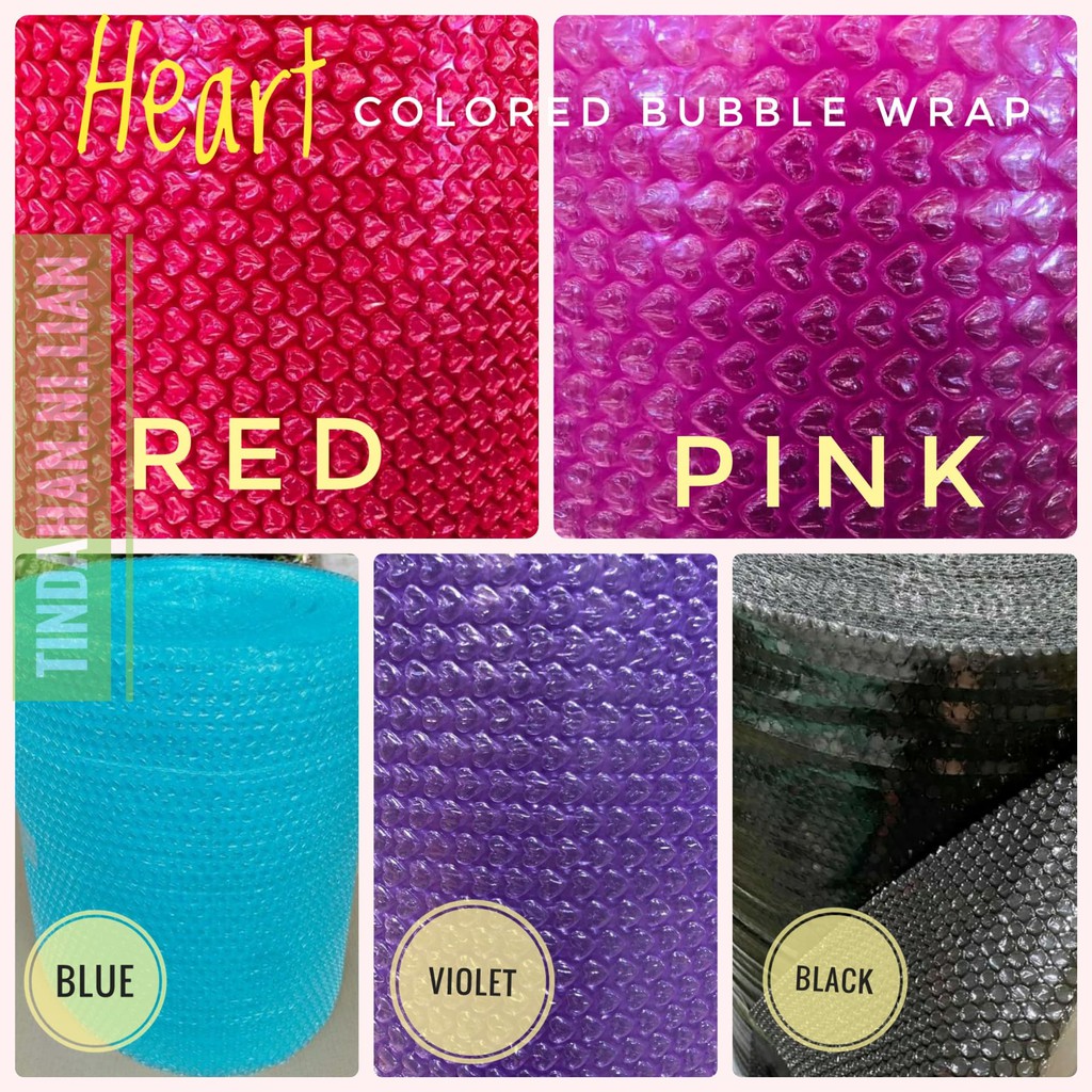 Heart Shape Colored Bubble Wrap 20", Sold per 5 Meters and 10 Meters