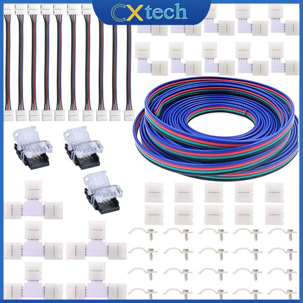 5050 RGB LED Strip Light Connector Kits 10mm 4Pin with T/LShaped Strip
