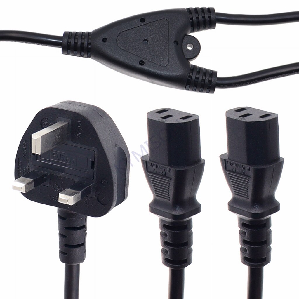 UK BS1363 Male to 2 x C13 Female Y Split Power Extension Cable, Power Adapter Splitter Cord for