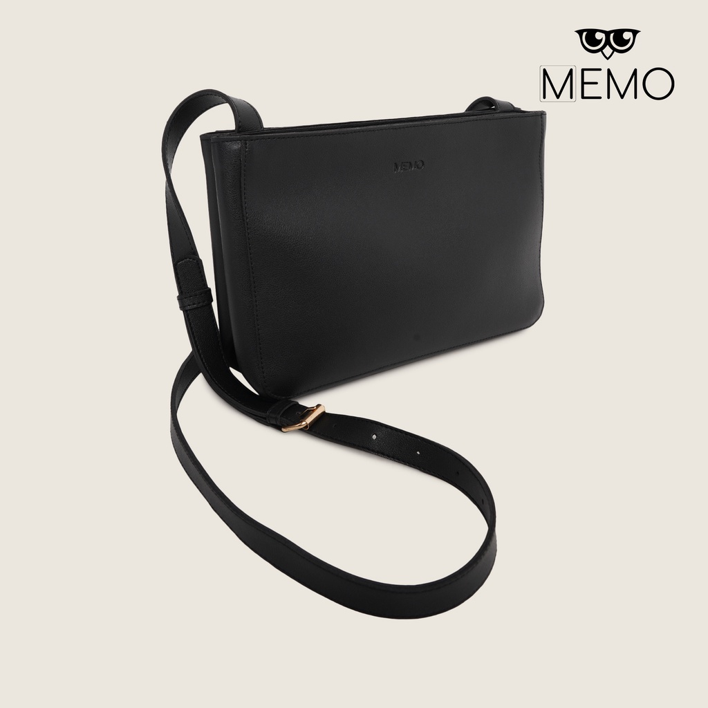 Memo Double Zipper Shoulder Bag For Women (Black/Brown/Gray) Shopee