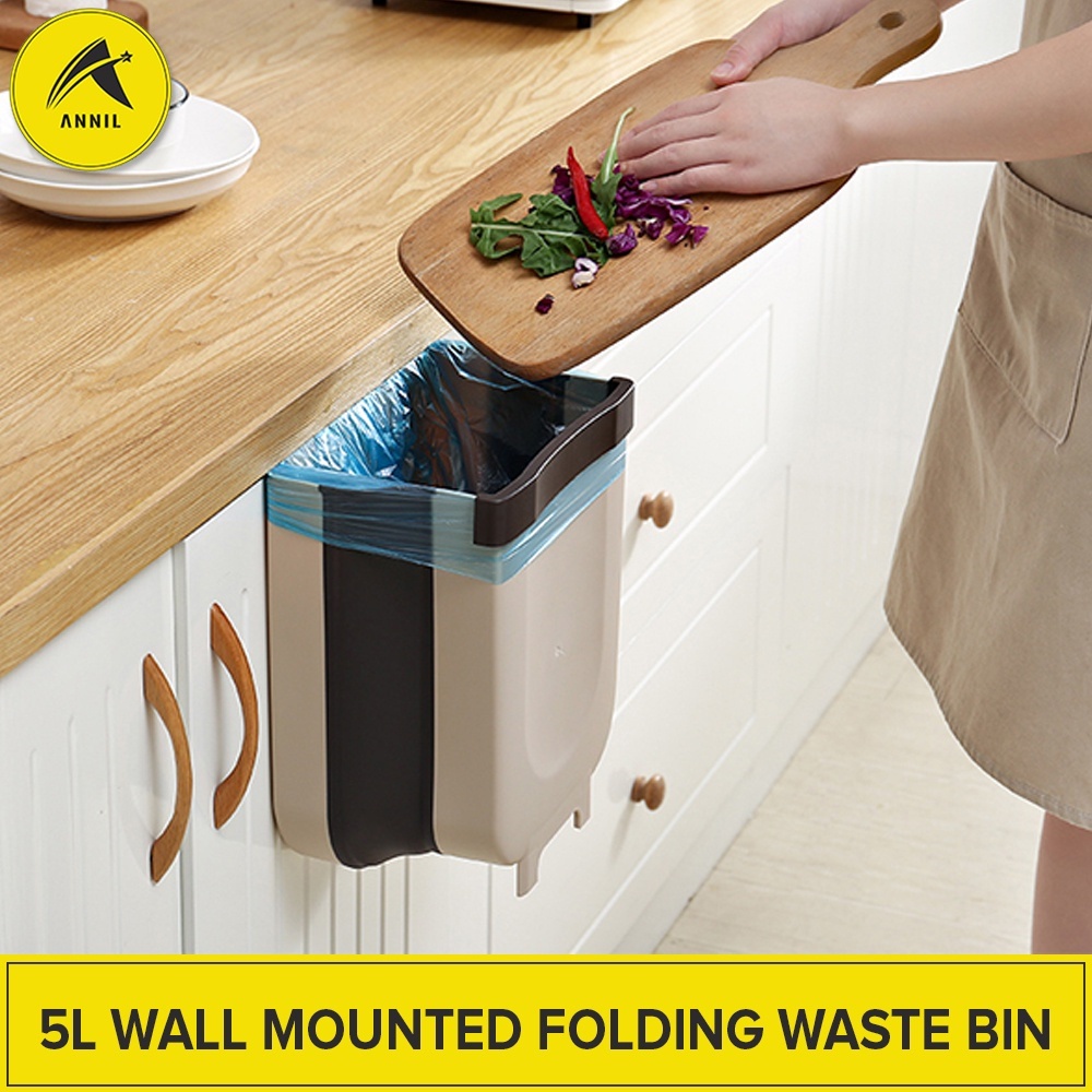 Annil 5L Wall Mounted Folding Waste Bin Kitchen Door Hanging