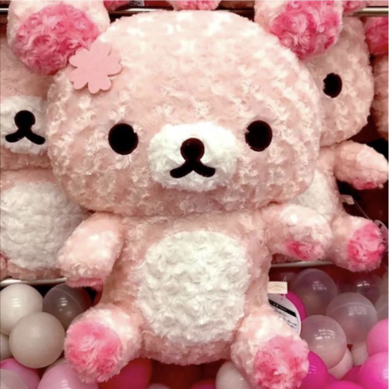 Sanrio Rilakkuma Cherry Blossom Sakura Pink Rose 20" Jumbo Stuffed