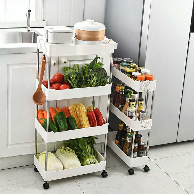 3/4 Layer Gap Kitchen Storage Rack Slim Slide Tower Movable Assemble