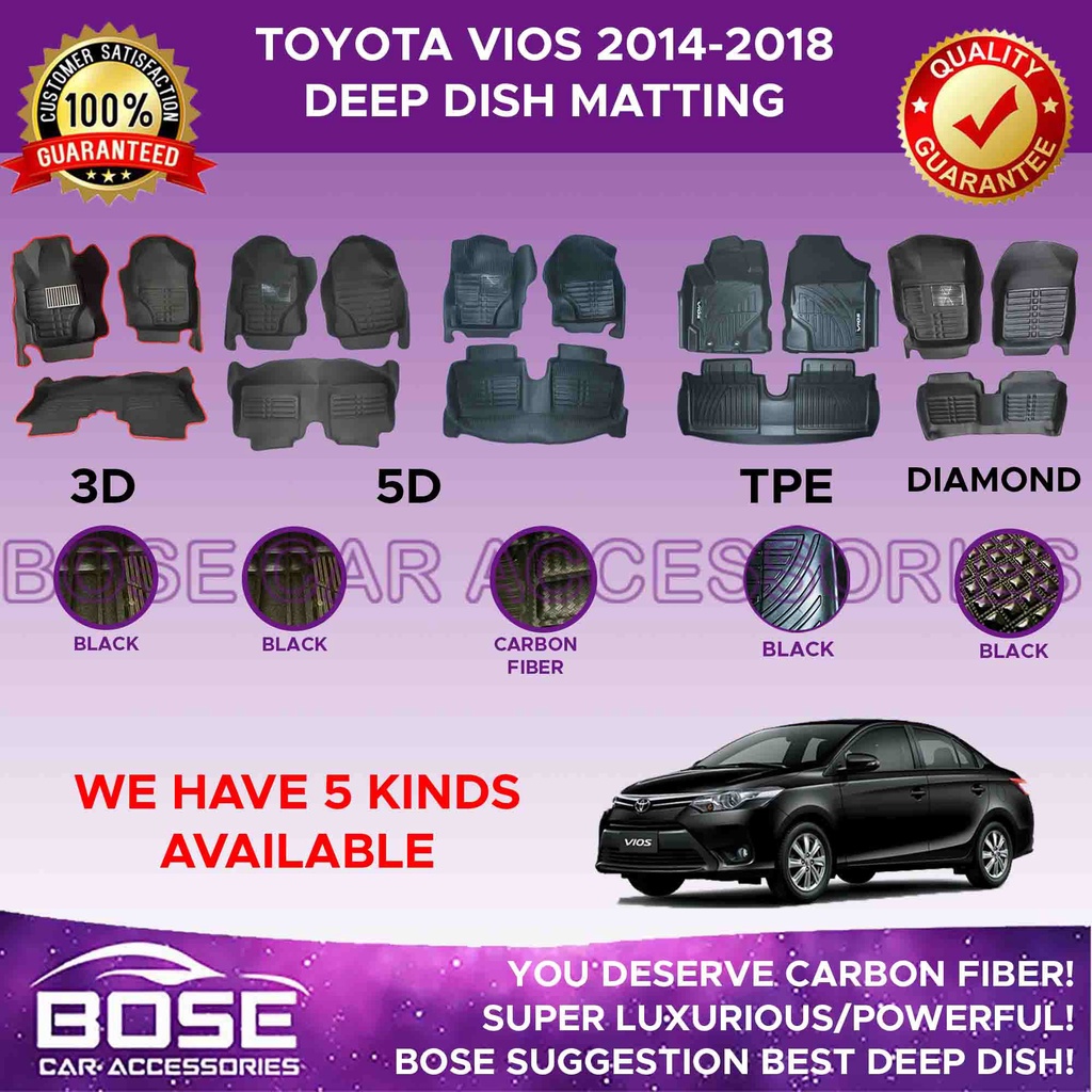 TPE / 5D / 3D Car Deep Dish Matting for Toyota Vios Gen3 2014 2018 / Matting Floor Liner