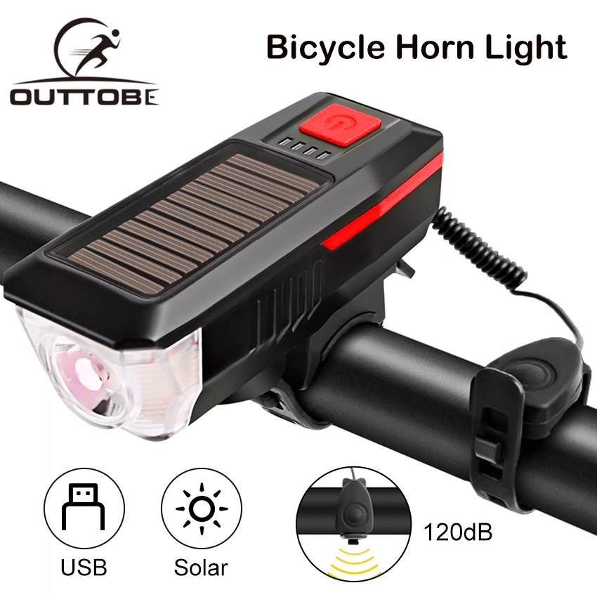 Outtobe Bike Light Solar Light USB Charging Light Bicycle Bell Horn