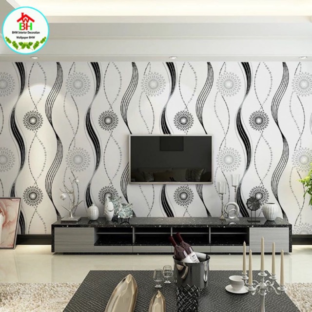 BHW Wallpaper Color Black/White SelfAdhesive Wallpaper PVC Waterproof