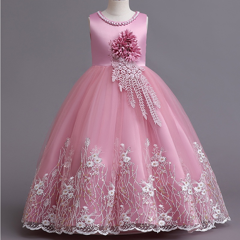 New Fashion Kids Party Dress for Girls Wedding Bridesmaid Dresses Children Lace Embroidery