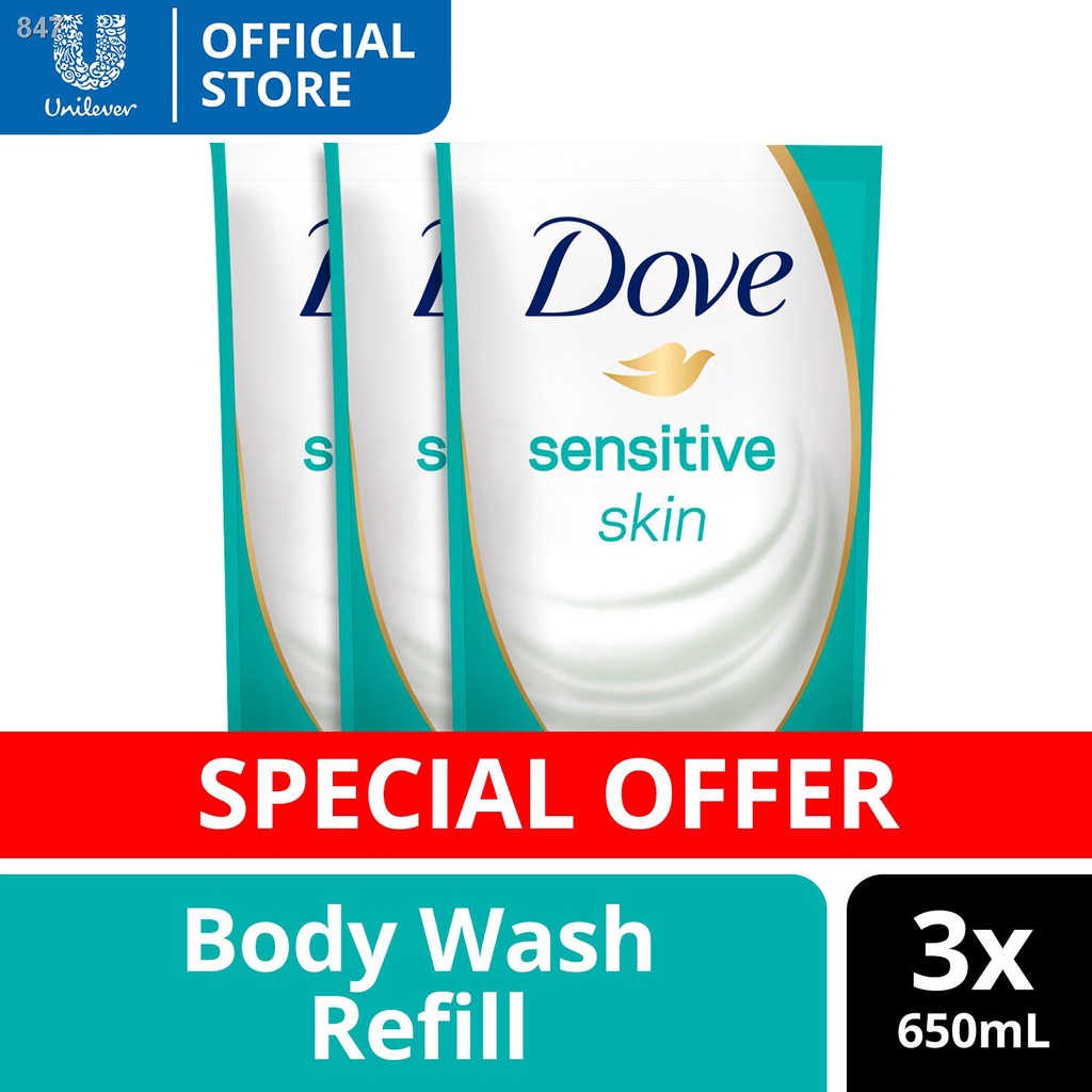 Dove Body Wash Skin Care for Sensitive Skin 650ml x3 Bundle(body wash