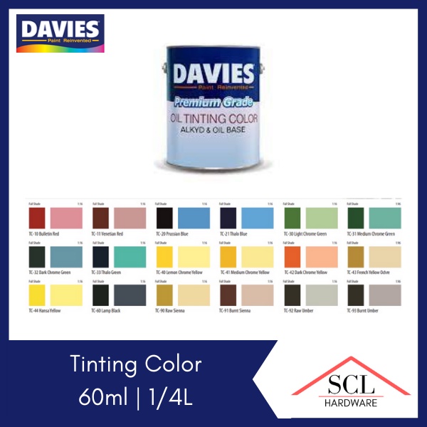 DAVIES Oil Tinting Color Alkyd 60ml / 1/4L Shopee Philippines