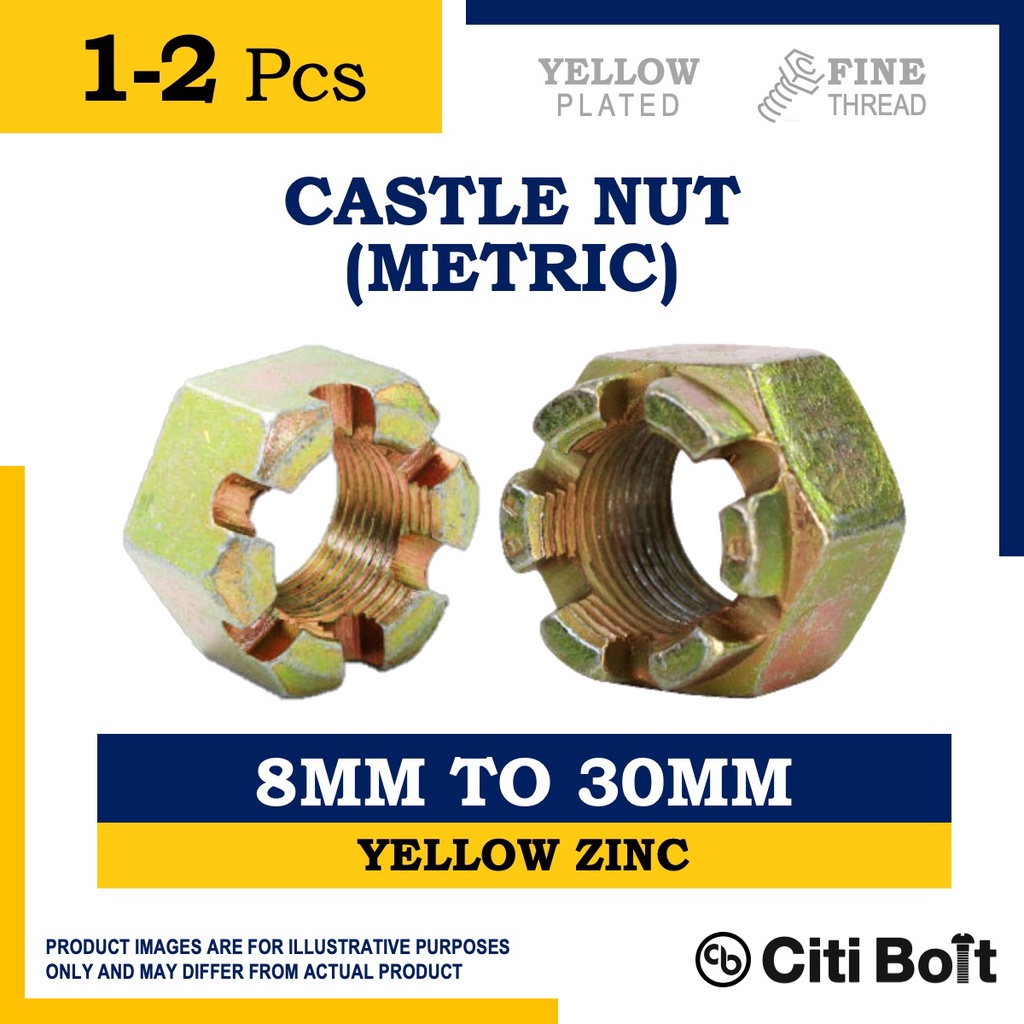 12pc Castle Nut / Castellated Nut / Crown Nut / Slotted Nut Metric ( 8MM to 30MM ), CITI BOLT