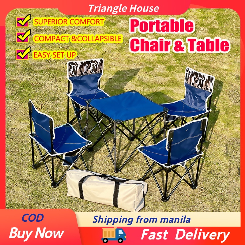 ┅∏5pcs Camping Chair Table set Portable Chair Desk Adult Folding Camping Picnic Bench Seat