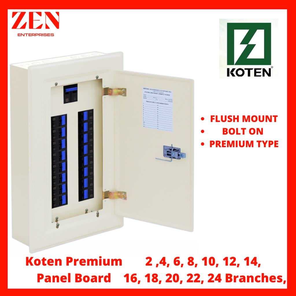 Koten Premium Panel Board Box 2Pole Bolt On 2,4,6,8,10,12,14,16,18,20,22,24 Branches Shopee