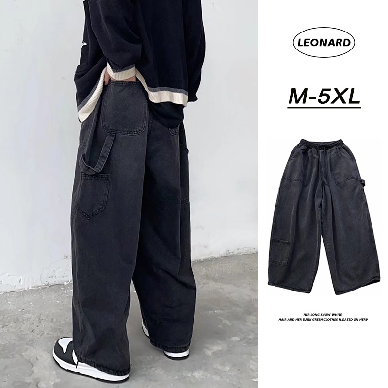 M5XL American Baggy Jeans For Men Plus Size Black Vintage Cargo Jeans