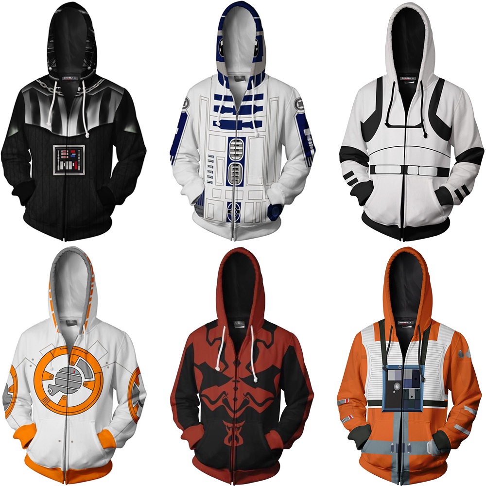 Star Wars Hoodie Darth Vader Zip Up Jacket Sweater Stormtrooper Xwing Pilot Cosplay Anakin