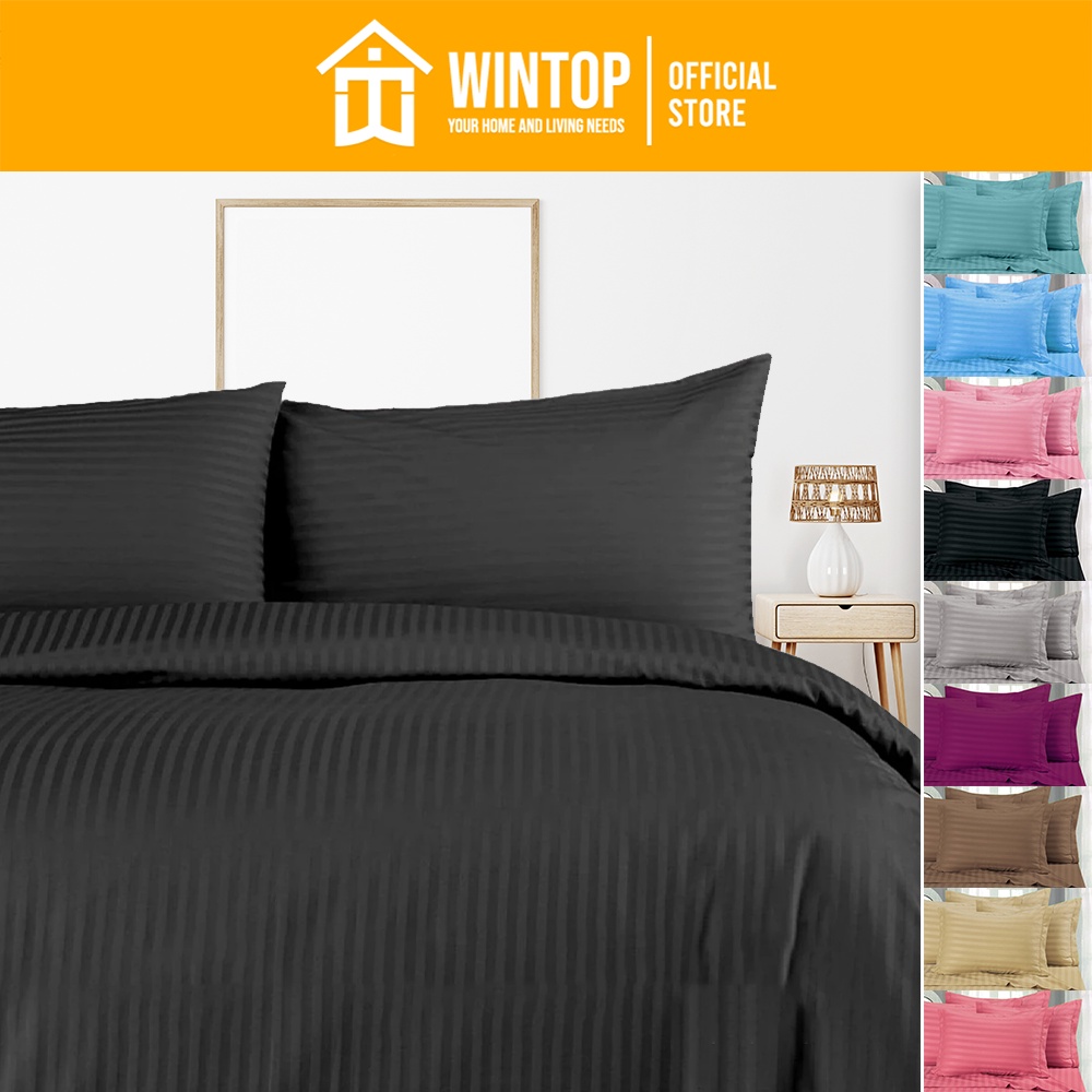 𝐖𝐢𝐧𝐭𝐨𝐩 3 In 1 Plain Stripe Bedsheet 1 Garterized Bedsheet , 2 Pillow
