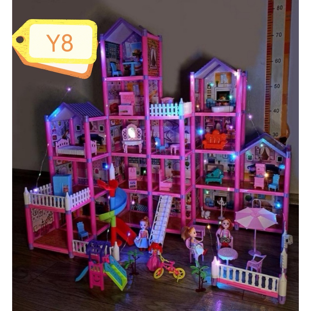 doll house. 33 designs. different storey . w/ dolls, accessories, led