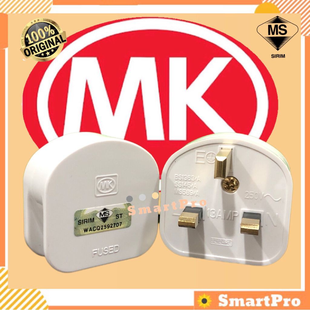 MK Heavy Duty Poly Carbonate 13A Fused 3 Pin Plug Top MK654 Uk Type 3