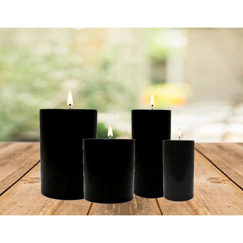 BLACK PILLAR CANDLES/Handcrafted/unscented/long burning candles