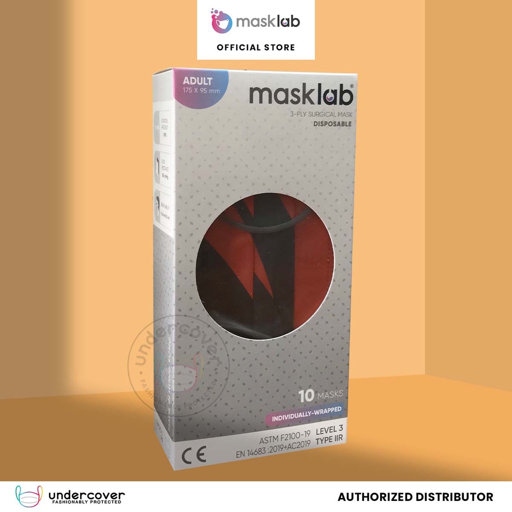 MASKLAB Undercover Mask PH Adult Surgical Racing Orange (10 pcs