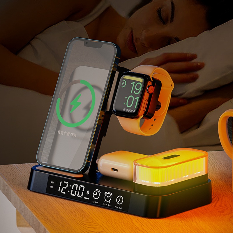Alarm Clock Night Light Wireless Charging Station for Samsung Galaxy