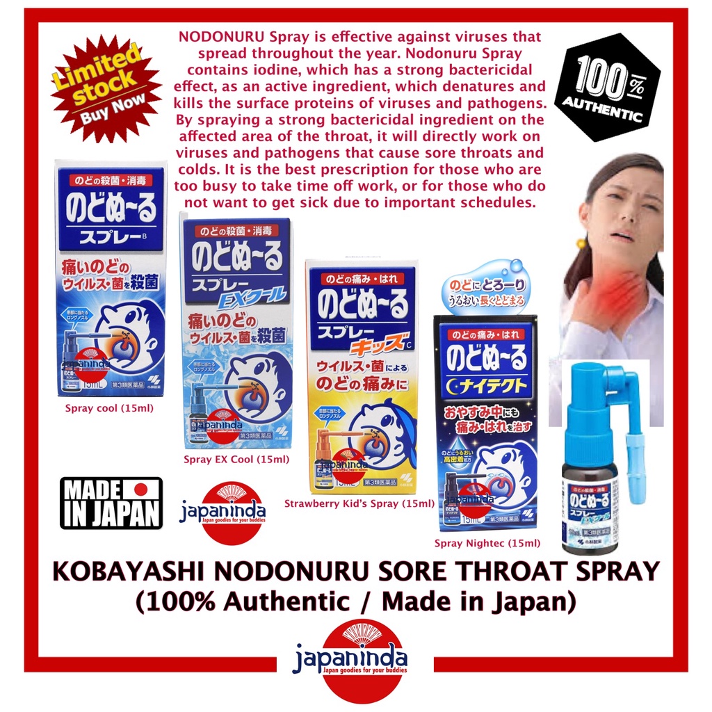 KOBAYASHI NODONURU Sore Throat Spray (15ml) 100 Authentic / Made in